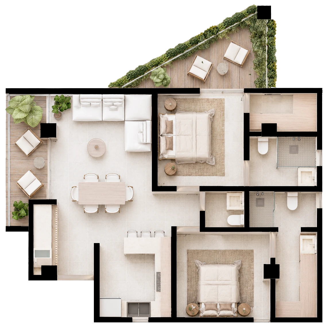 Plano arquitectónico — Departamento Mezquite (Tipo B.2)